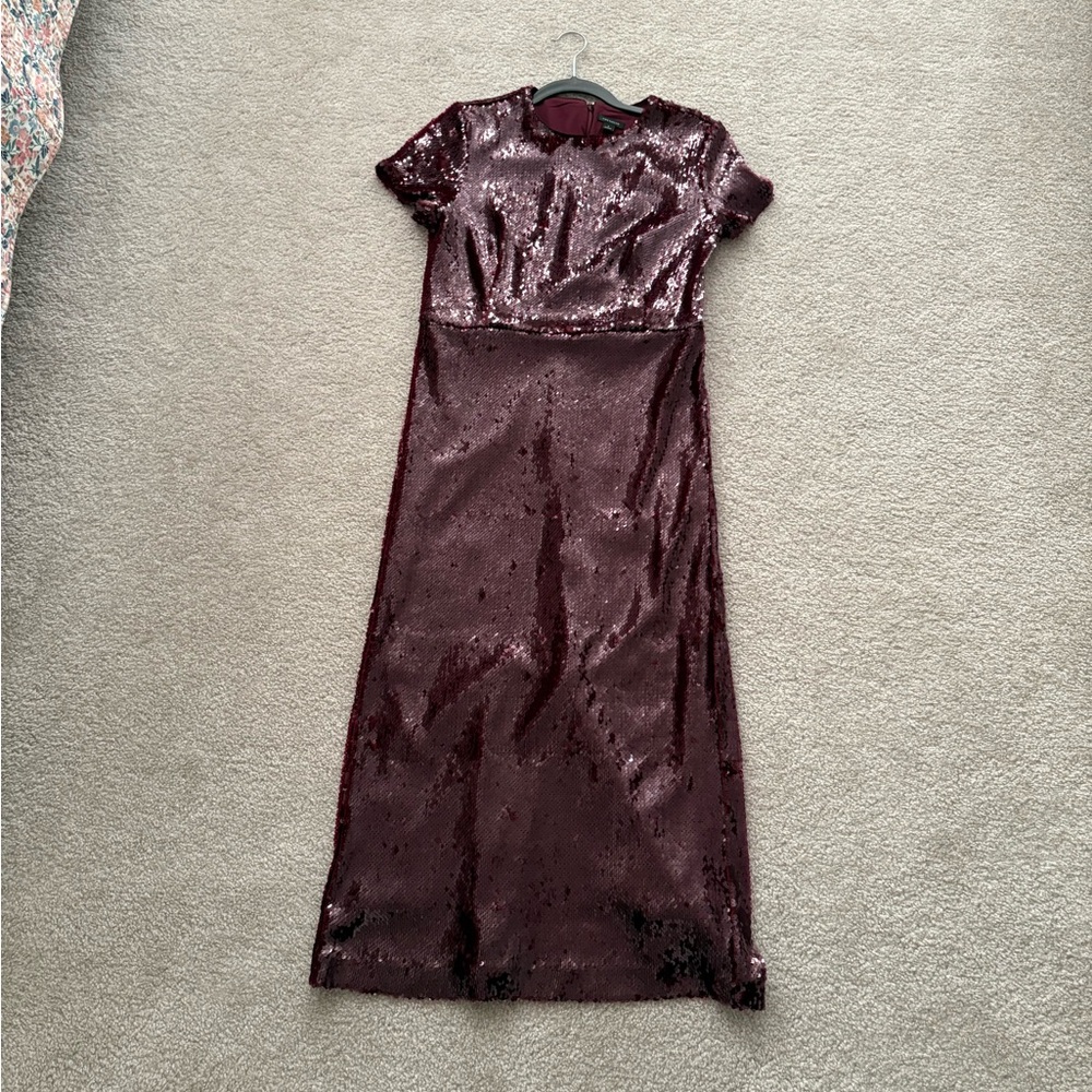 Ann Taylor Deep Burgundy Sequin Midi Dress